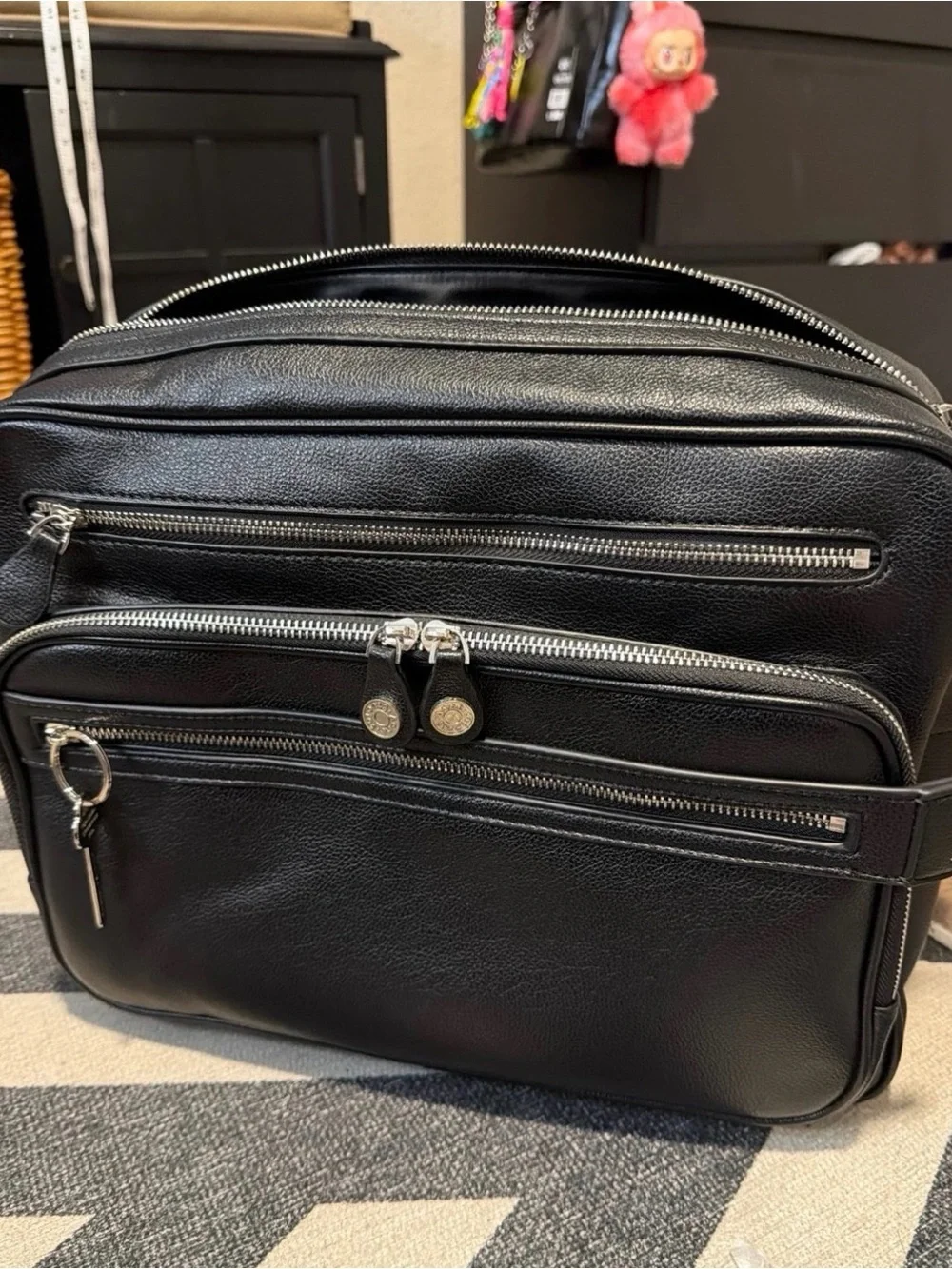 Men's Black Leather Camaro style Crossbody Organizer Bag